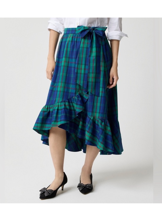 J. Crew Dresses & Skirts - J Crew Tartan Plaid Ruffle Wrap Midi Skirt